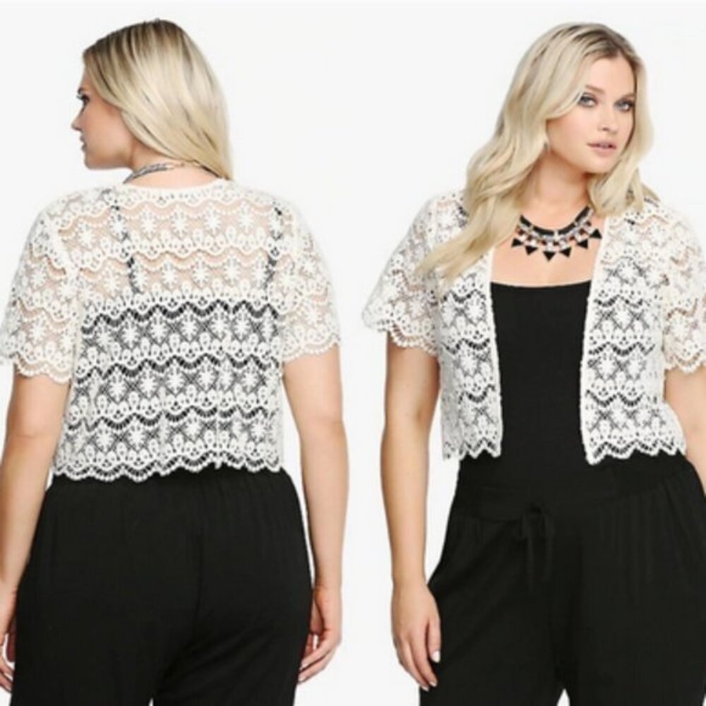 Torrid Ivory Crochet Short Sleeve Birch Lace Shrug